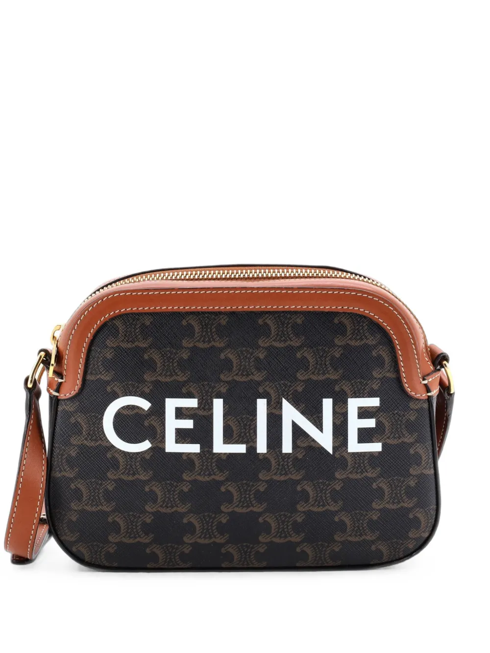 Celine Pre-Owned Borsa a tracolla Triomphe piccola in tela cerata con logo - Marrone