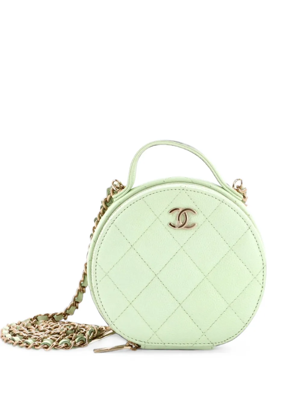 CHANEL Pre-Owned Handle with Care Round Vanity Case with Chain Quilted Caviar Small crossbody bag - Grün