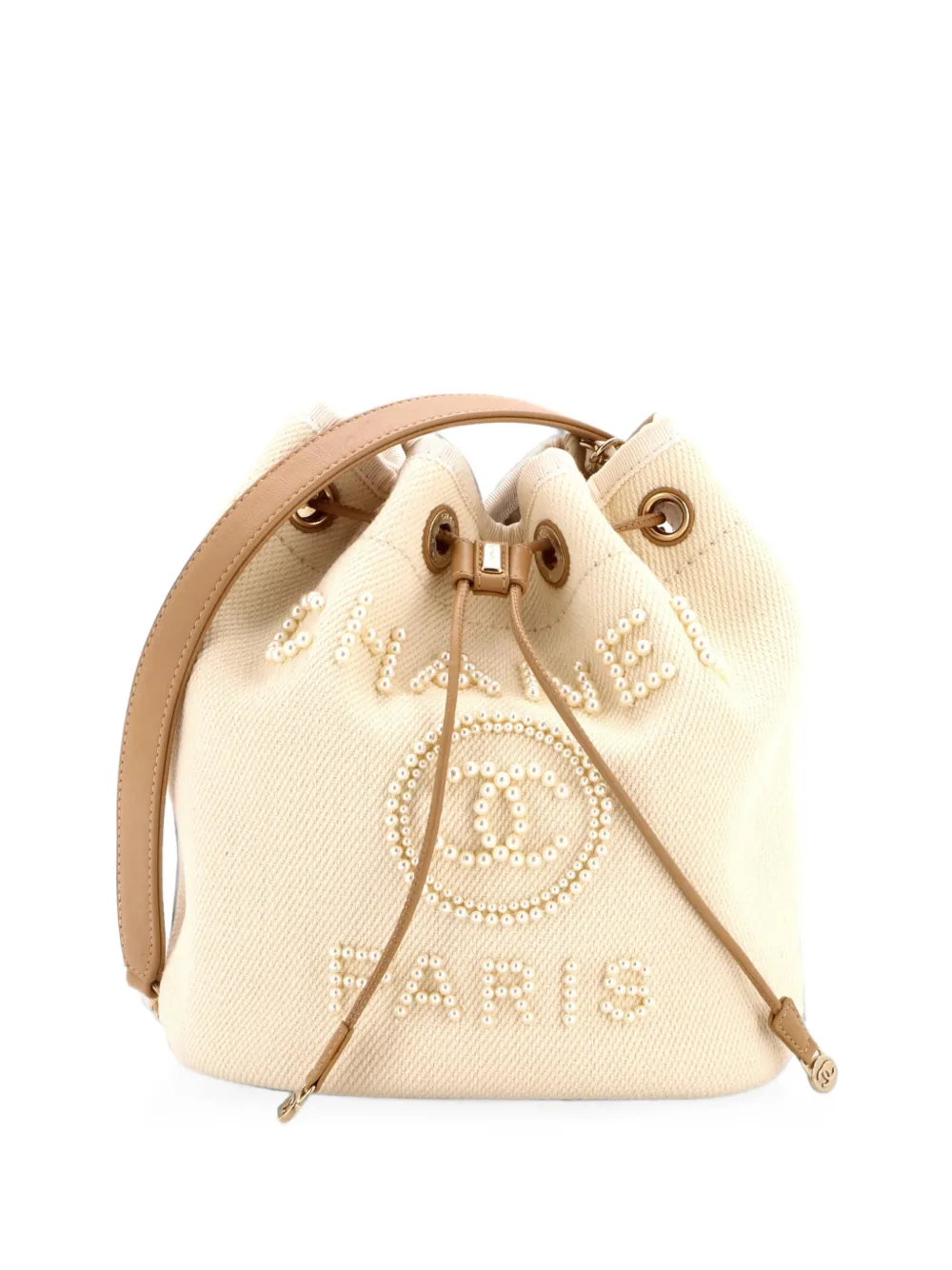 CHANEL Pre-Owned Borsa a secchiello Deauville media in tela con decorazione - Toni neutri