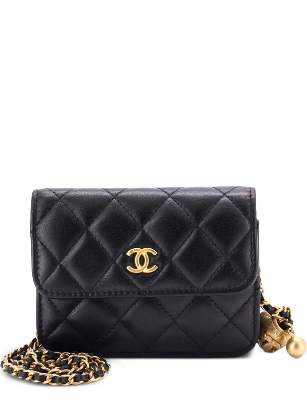 CHANEL Pre-Owned Borsa a tracolla Pearl Crush mini in pelle di agnello trapuntata con battente e catena - Nero