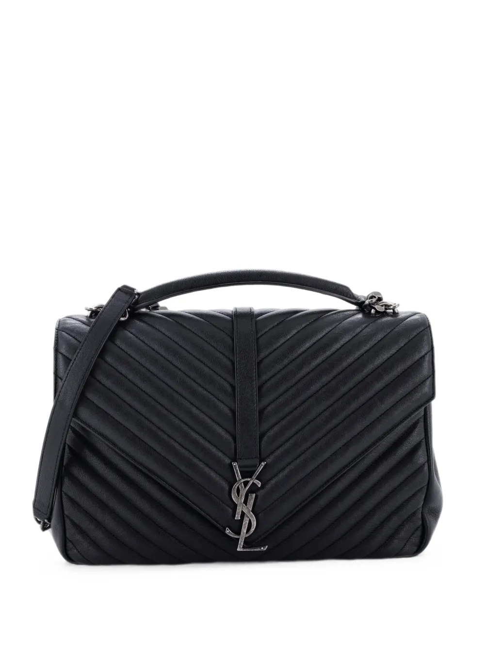 Saint Laurent Pre-Owned Classic Monogram College Bag Matelasse Chevron Leather Large shoulder bag - Schwarz