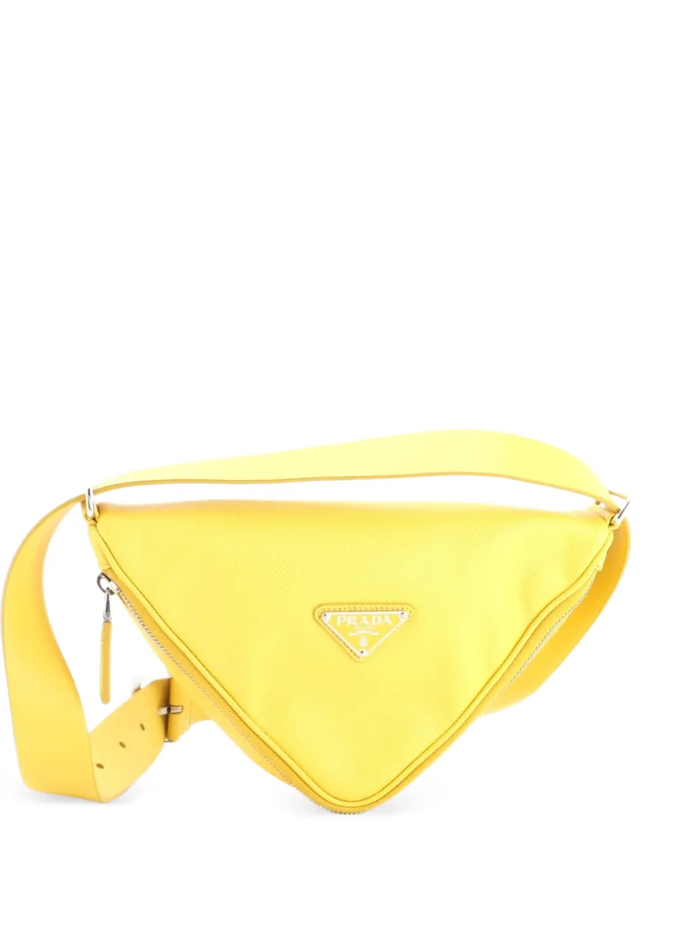 Prada Pre-Owned Borsa a tracolla in pelle Saffiano con design a triangolo, zip a giro e logo - Giallo