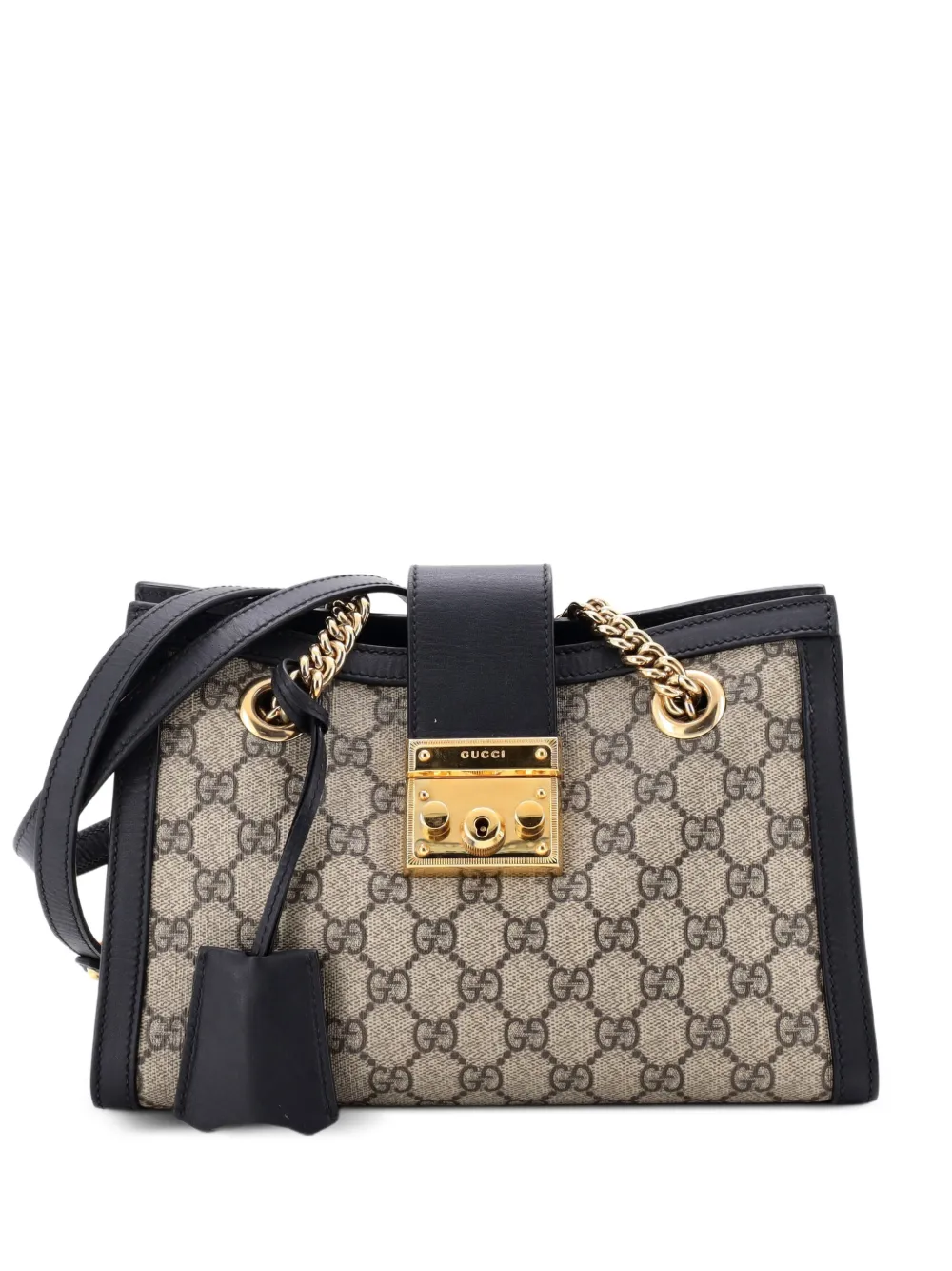 Gucci Pre-Owned Padlock Chain Tote GG Coated Canvas with Leather Small shoulder bag - Nero