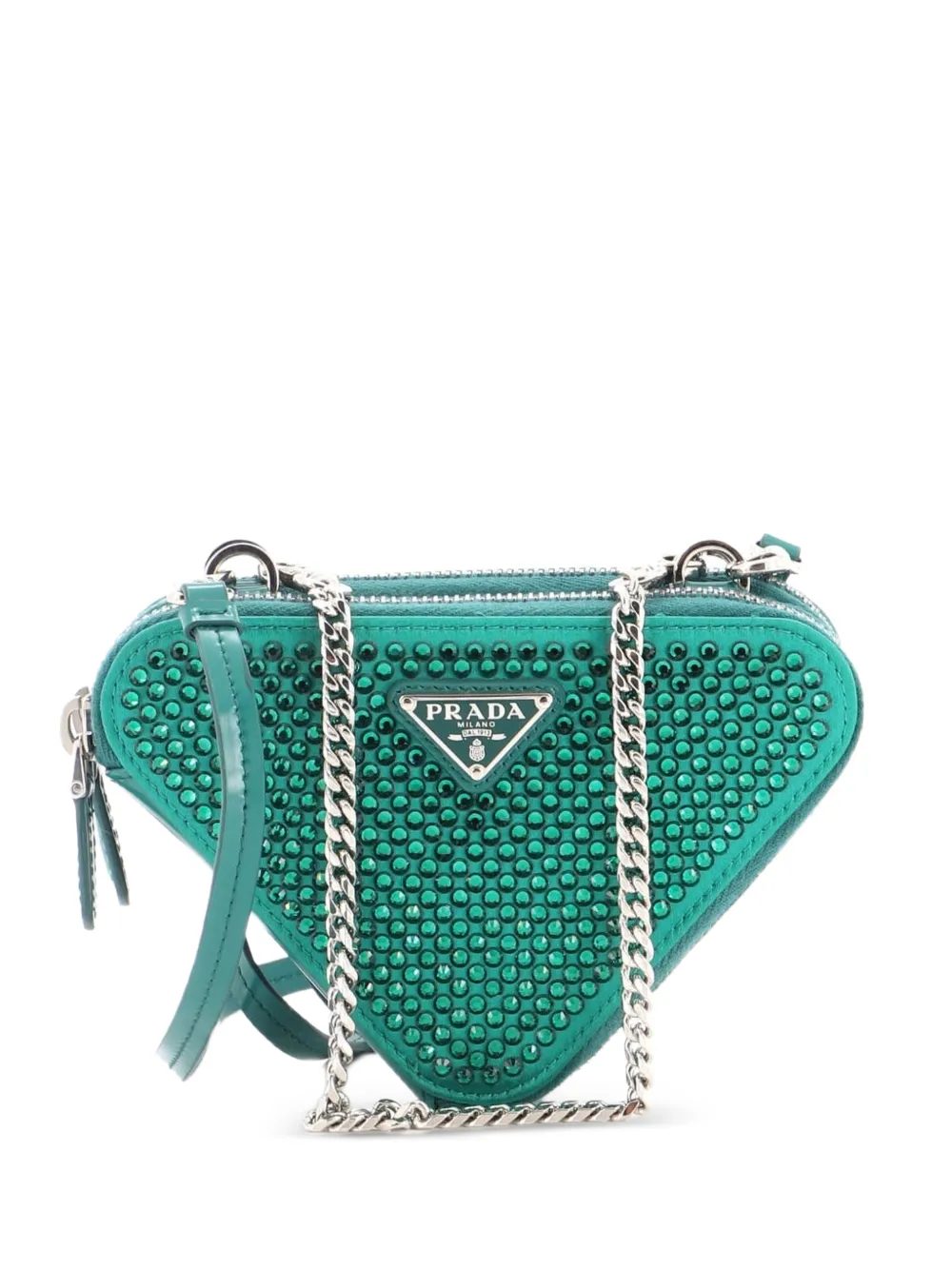 Prada Pre-Owned Triangle Double Pouch Crystal Embellished Satin Mini crossbody bag - Verde