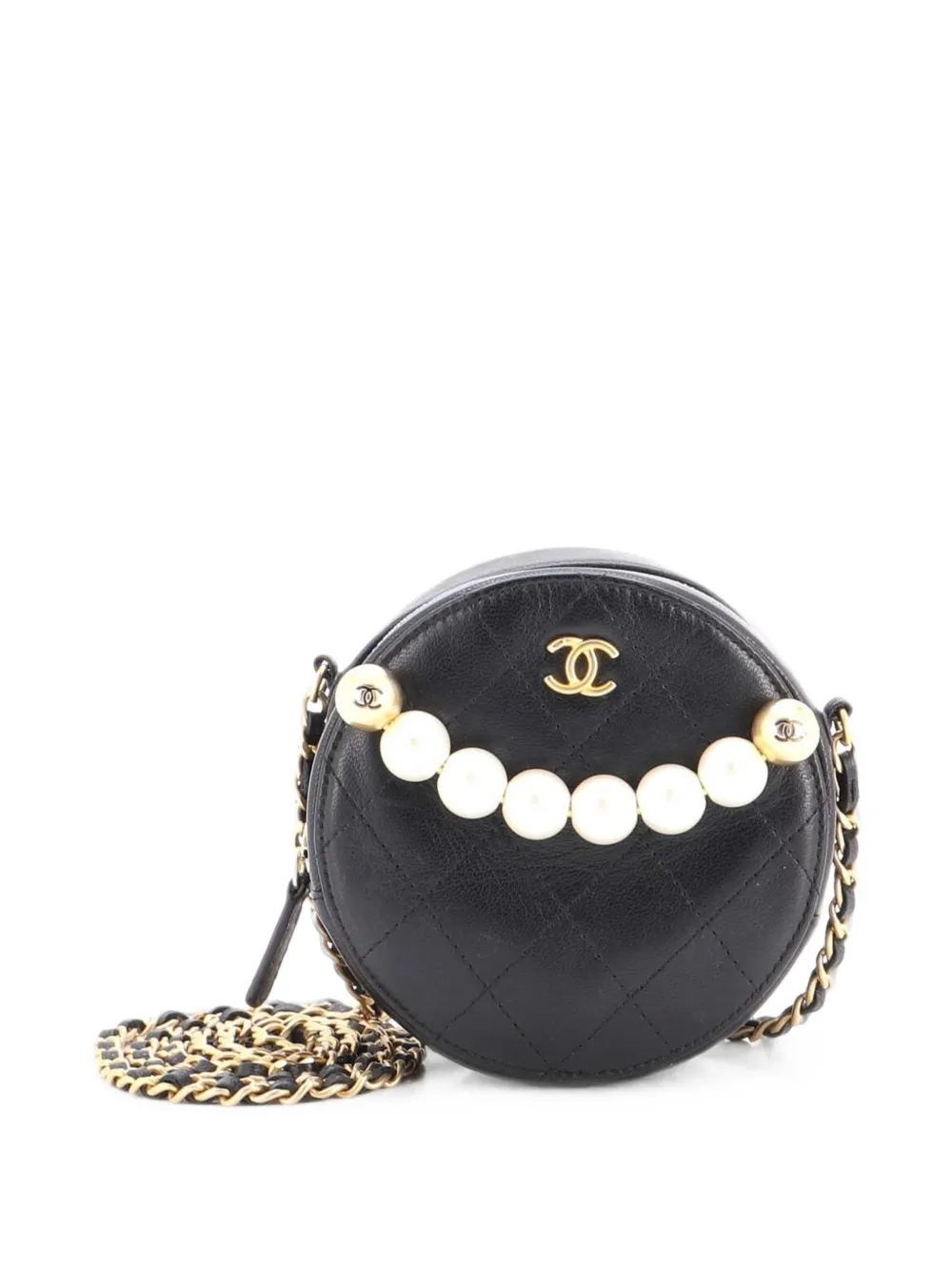 CHANEL Pre-Owned Chic Pearls Round Clutch with Chain Quilted Lambskin crossbody bag - Schwarz