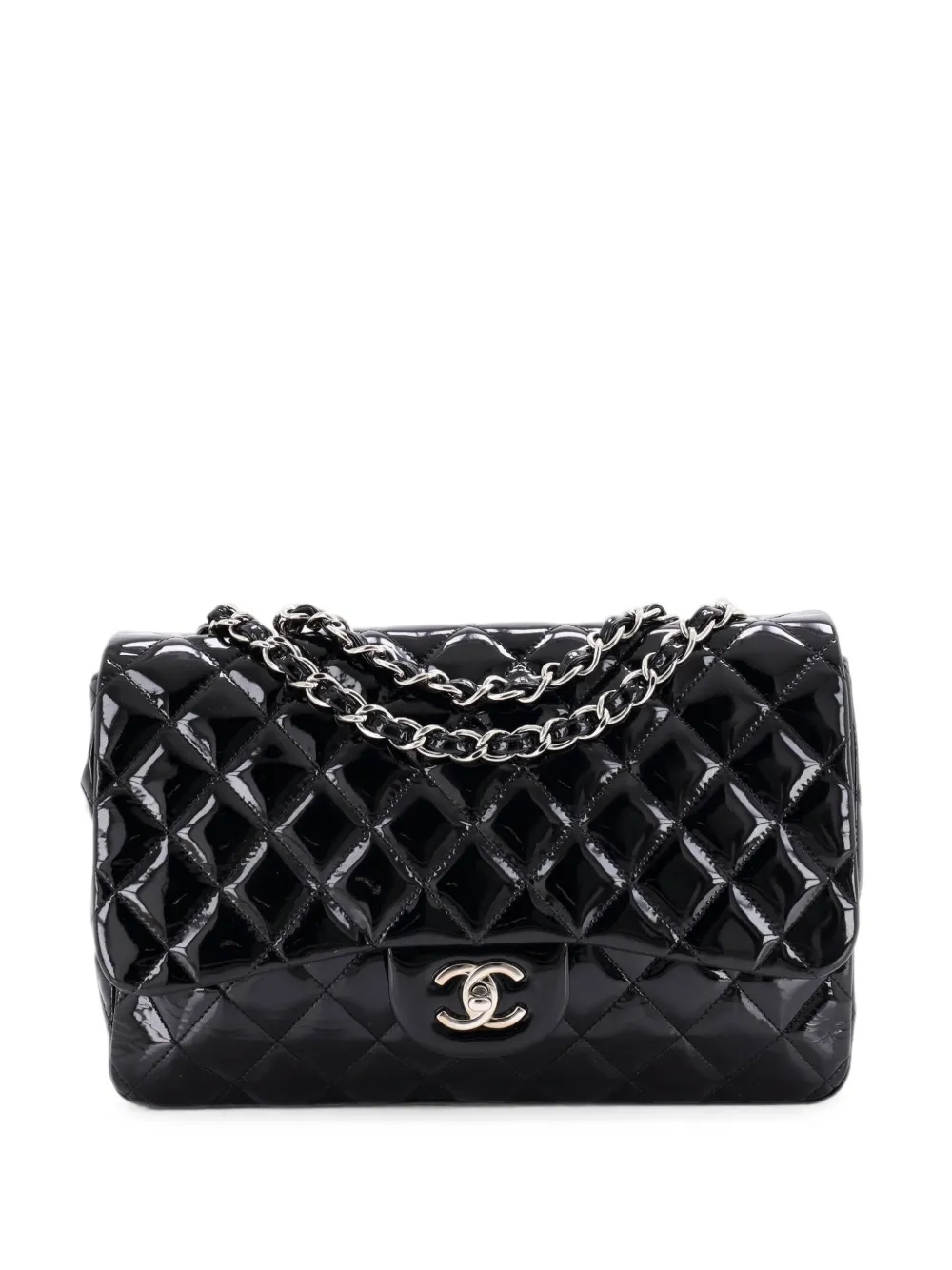 CHANEL Pre-Owned Classic Single Flap Bag Quilted Patent Jumbo shoulder bag - Schwarz