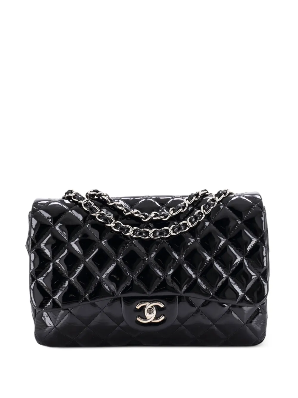 CHANEL Pre-Owned Classic Single Flap Bag Quilted Patent Jumbo shoulder bag - Black