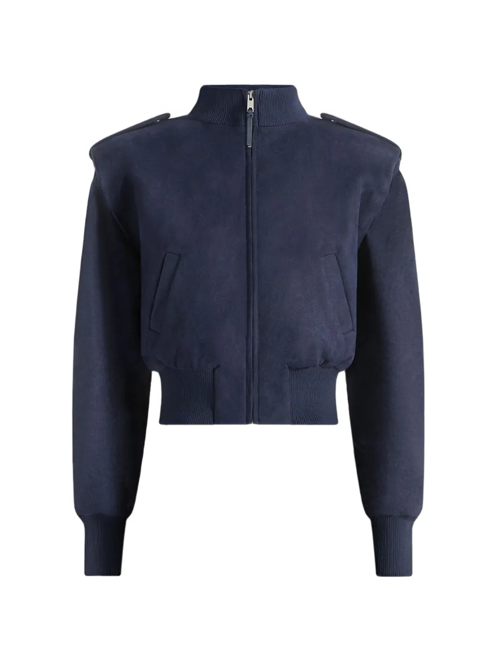 Manière De Voir Delfina in navy suede layered-shoulder cropped bomber jacket - Blu