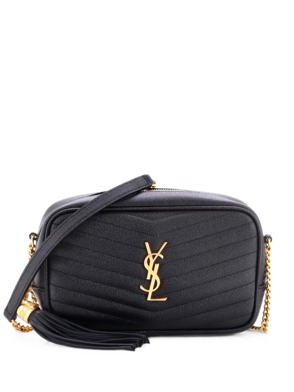 Saint Laurent Pre-Owned Mini Lou Matelasse Chevron Kameratasche mit Zickzackmuster - Schwarz