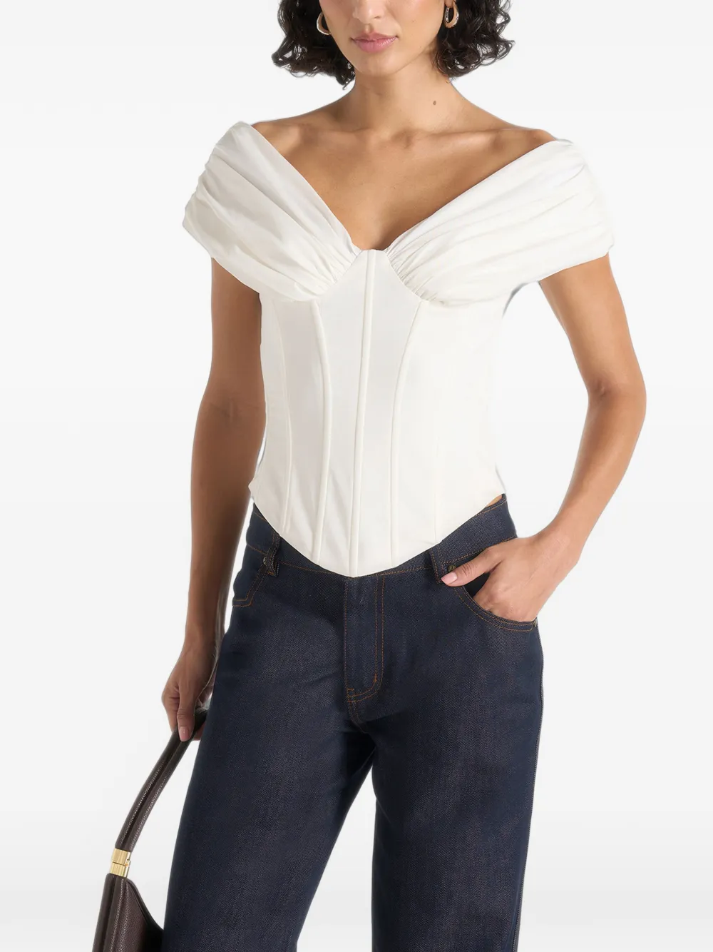 Manière De Voir Ursula witte off-shoulder geplooide katoenen korsettop