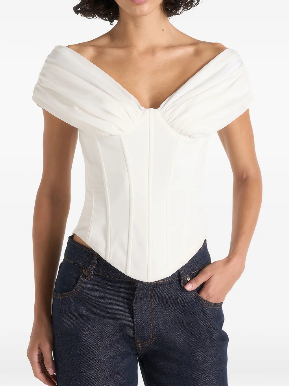 Manière De Voir Ursula witte off-shoulder geplooide katoenen korsettop