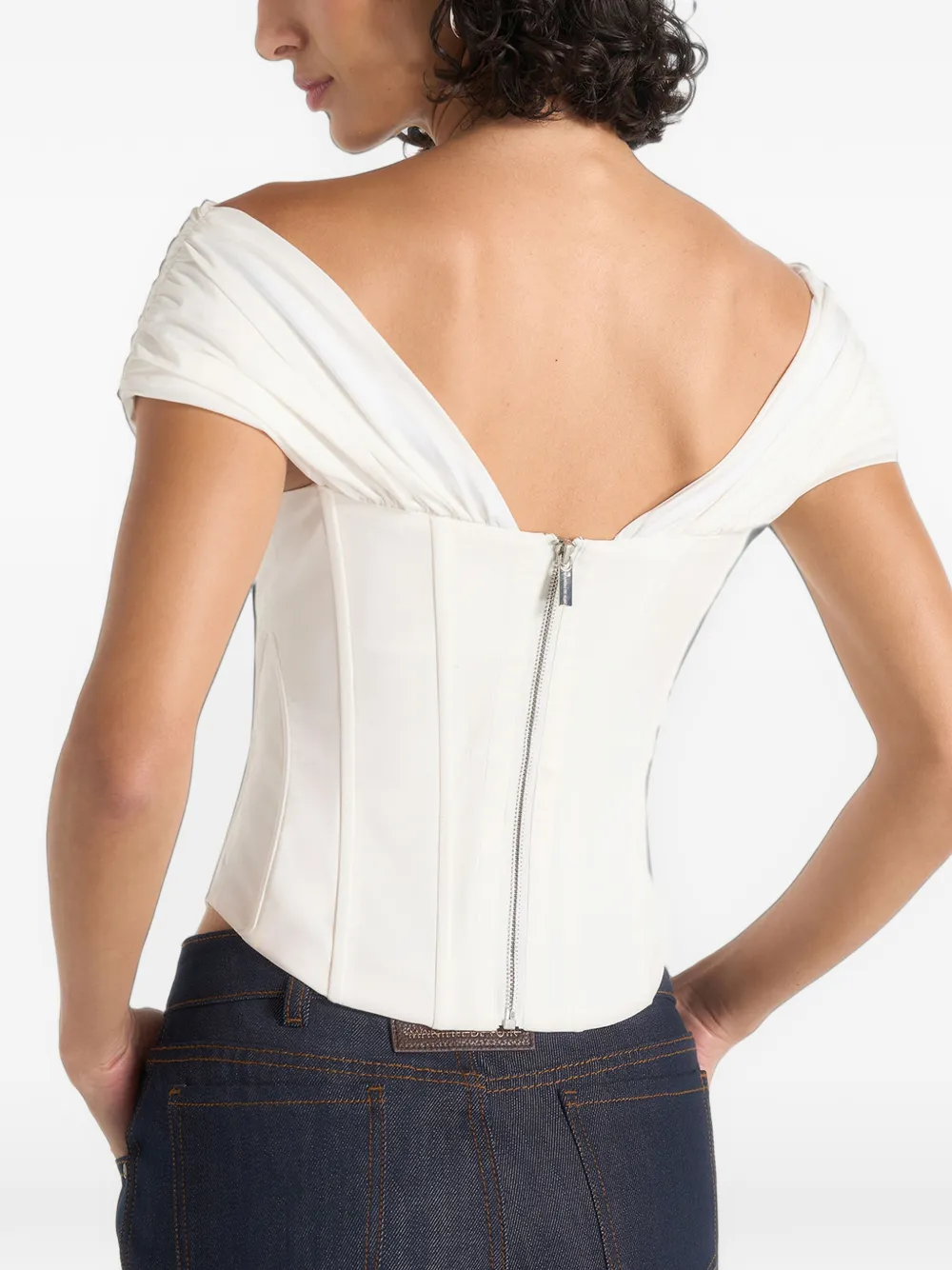 Manière De Voir Ursula witte off-shoulder geplooide katoenen korsettop