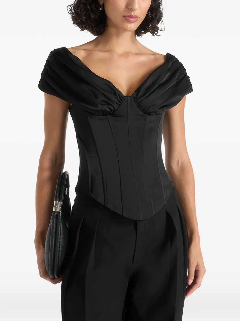 Manière De Voir Ursula in black off-shoulder pleated corset top - Nero