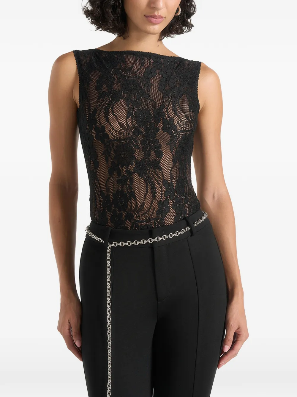 Manière De Voir Rhonda in black open-back lace bodysuit