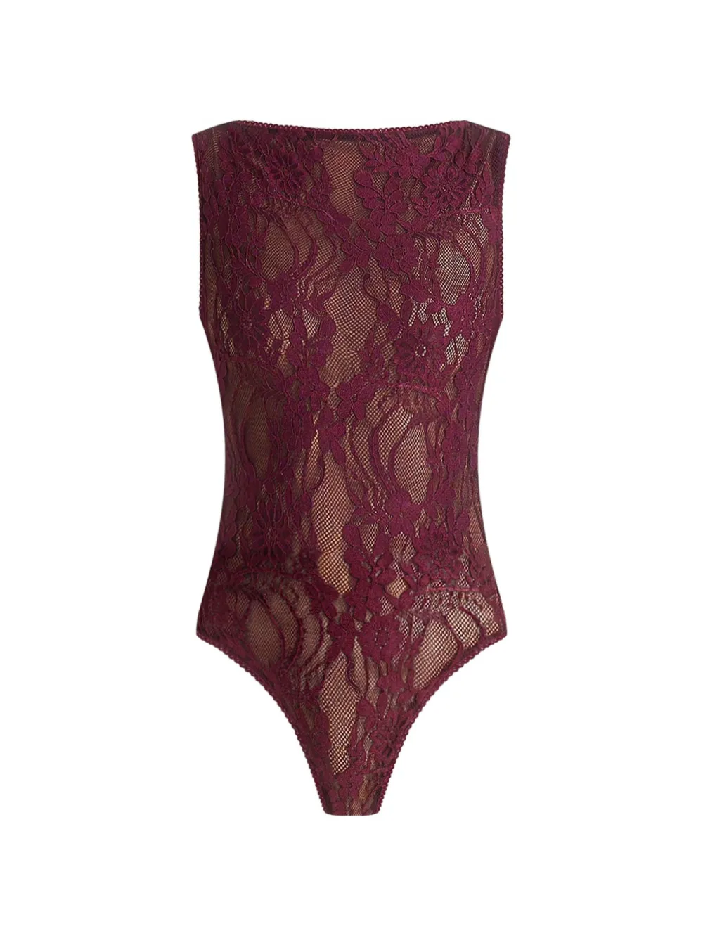 Manière De Voir Rhonda in wine open-back lace bodysuit - Viola