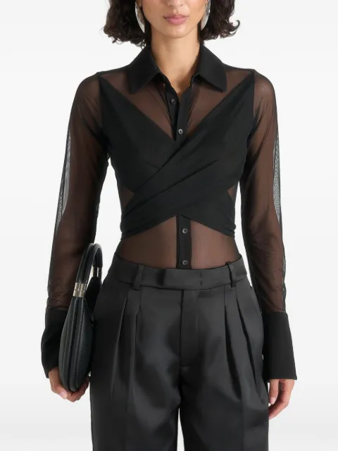 Manière De Voir Canelle - sheer crossover shirt bodysuit – black
