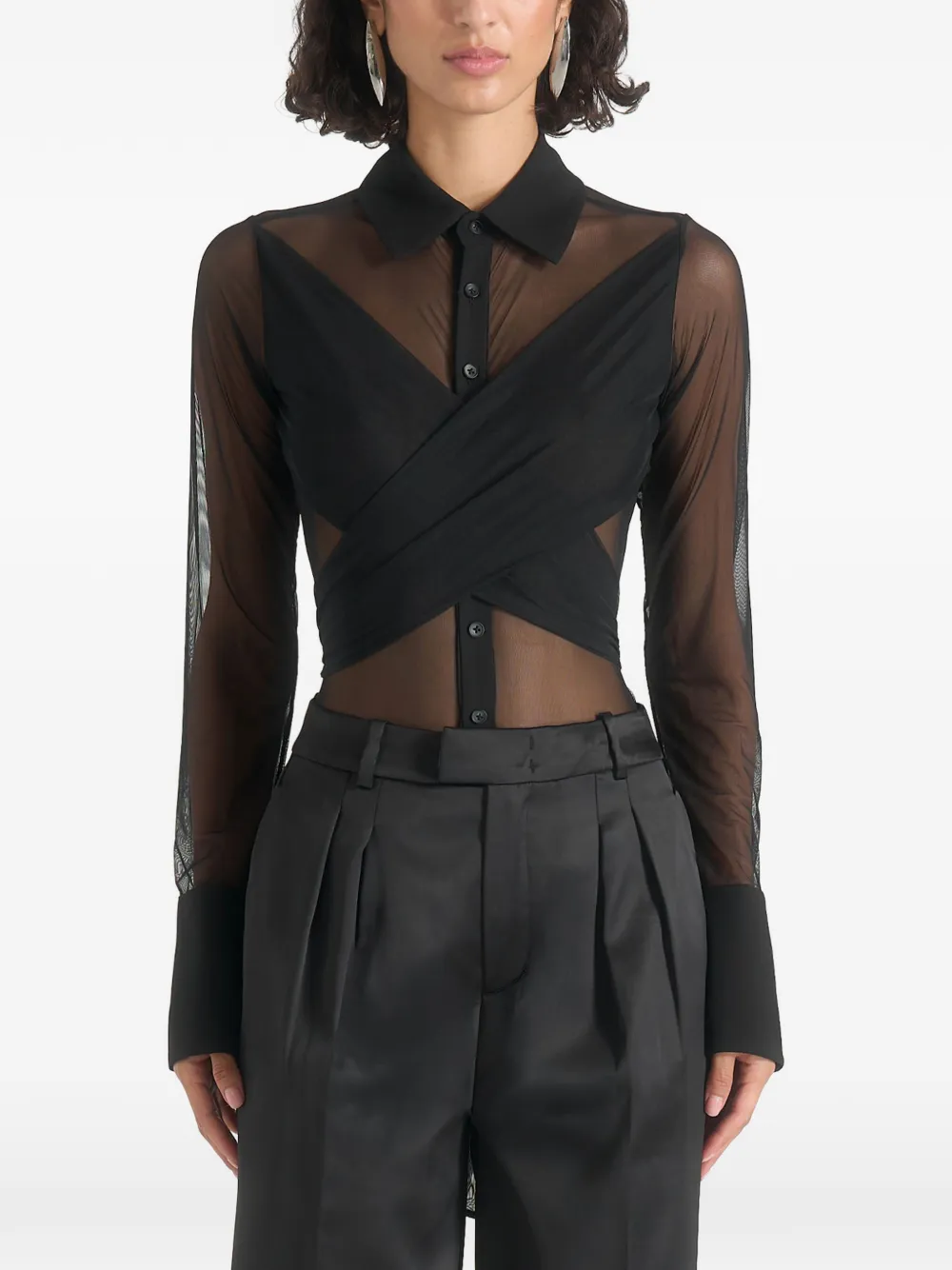 Manière De Voir Canelle doorzichtige crossover body Zwart