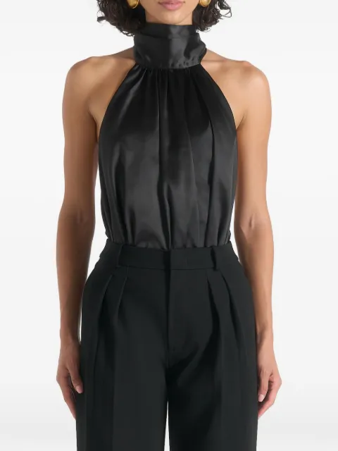 Manière De Voir Phoebe in black satin tie-neck blouson open back bodysuit
