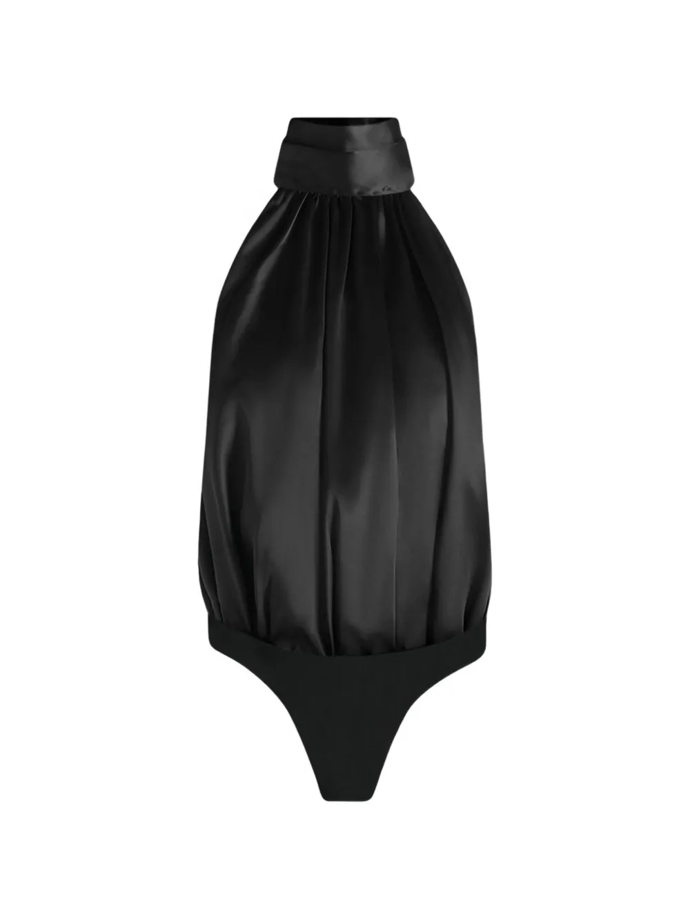 Manière De Voir Phoebe in black satin tie-neck blouson open back bodysuit - Nero