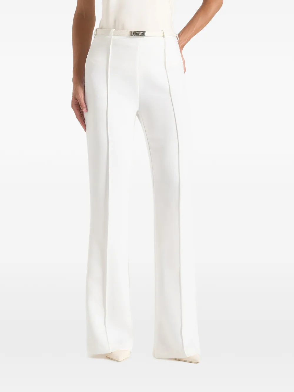 Manière De Voir Quinn in white high-waisted belted fit & flare trousers
