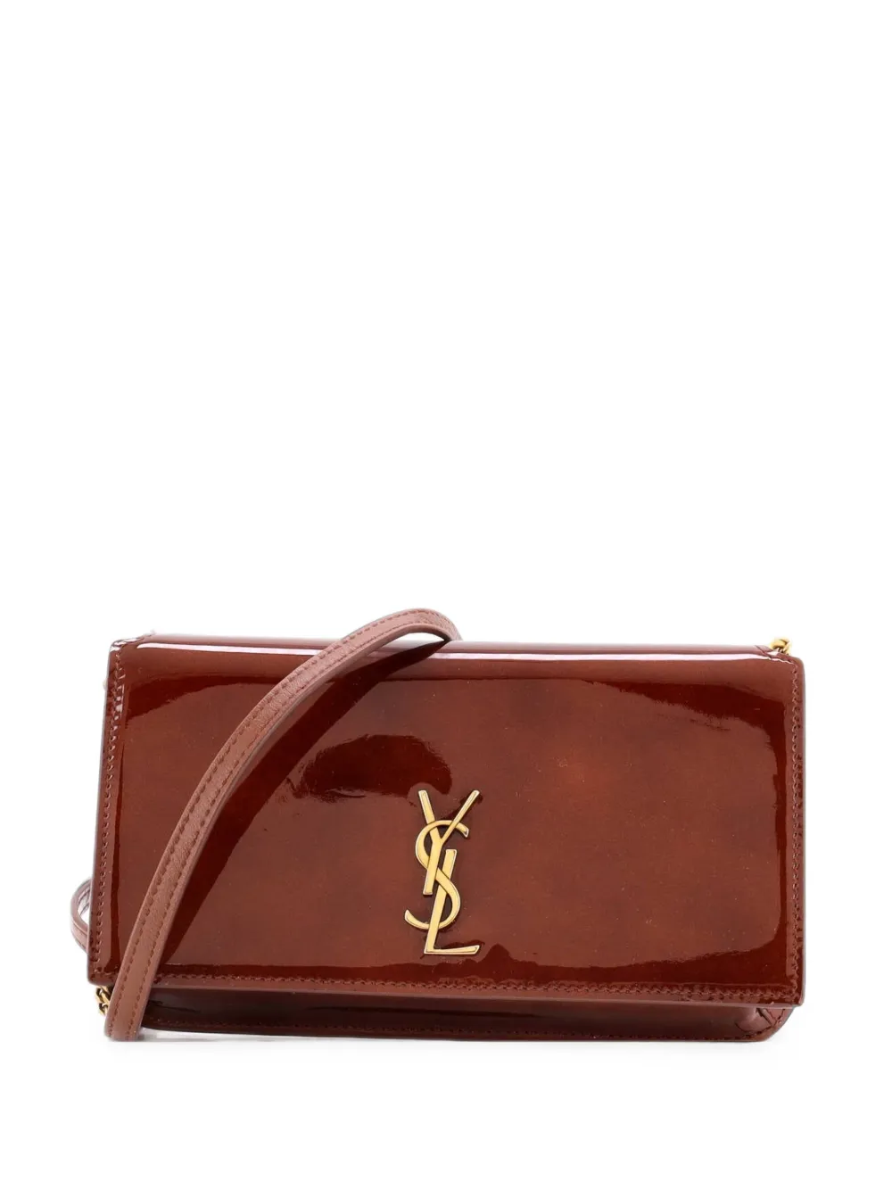 Saint Laurent Pre-Owned Classic Monogram Phone Holder Shoulder Bag Patent crossbody bag - Braun