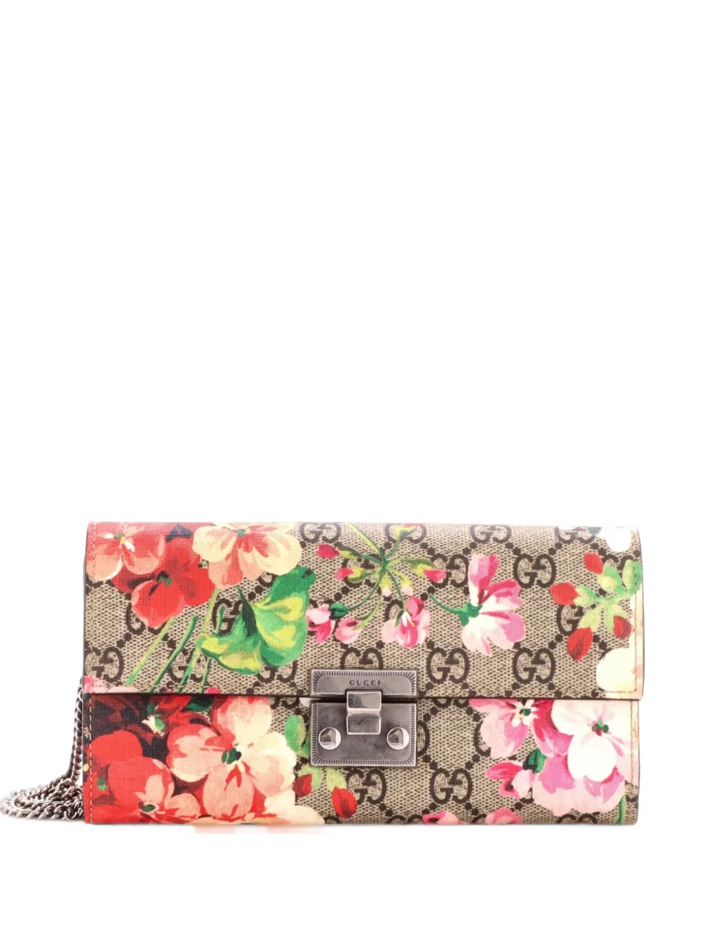 Gucci Pre-Owned Borsa a spalla Padlock Continental Chain in tela cerata GG con stampa a fiori - Marrone