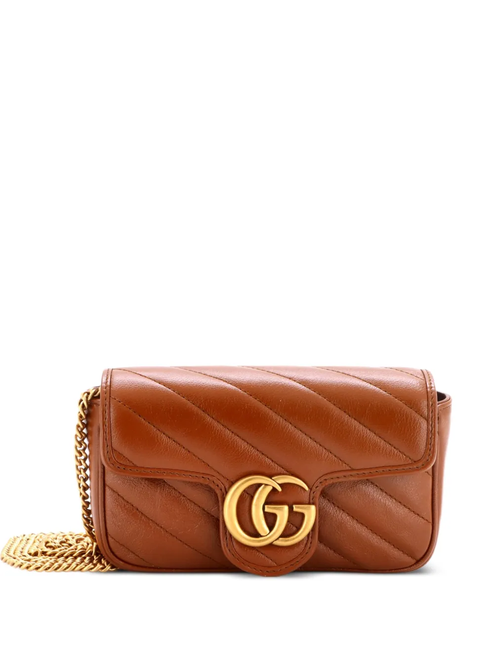 Gucci Pre-Owned GG Marmont Flap Bag Diagonal Quilted Leather Super Mini crossbody bag - Marrone