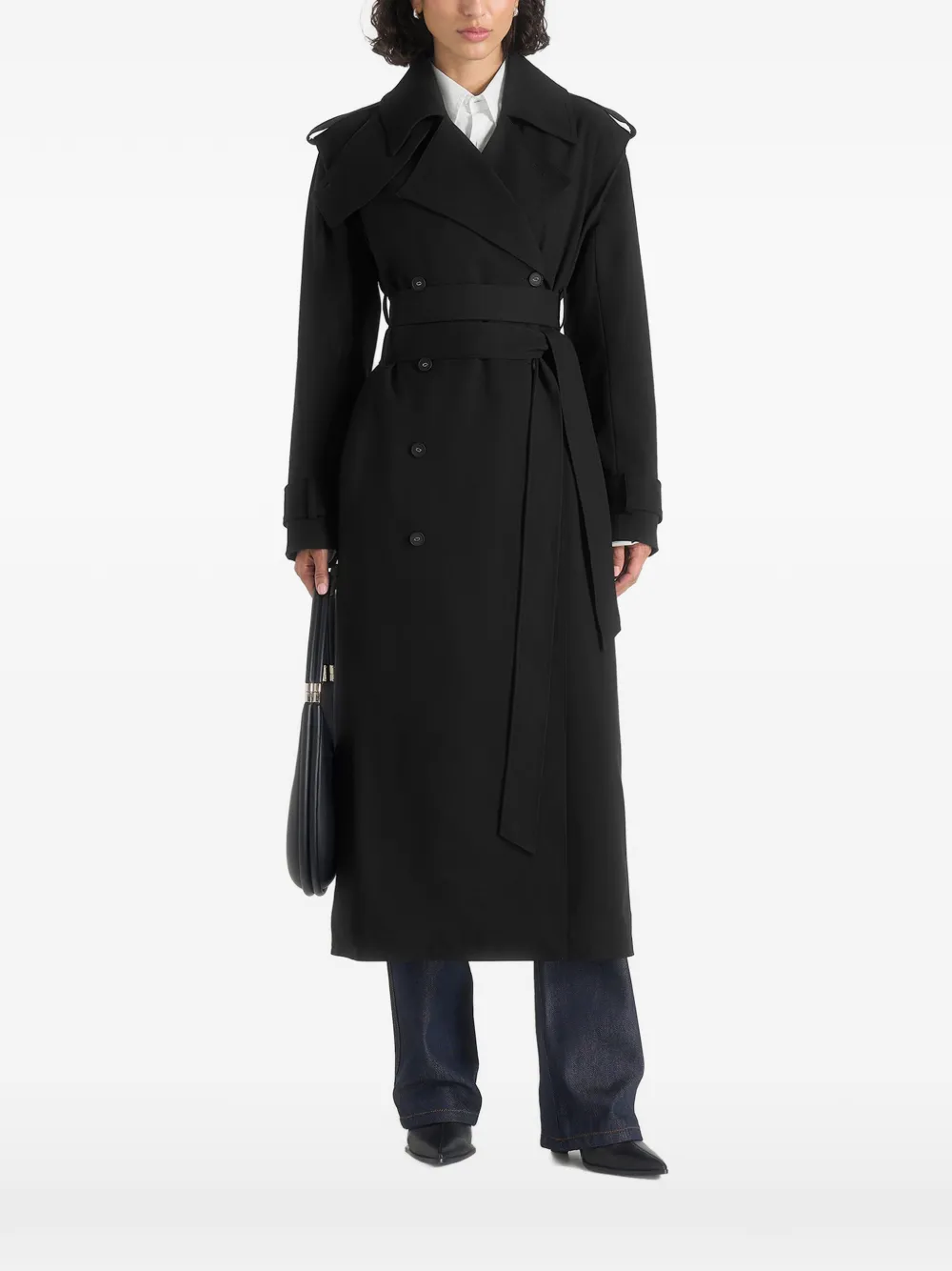 Manière De Voir Esther in black tailored trench coat with double belt - Nero