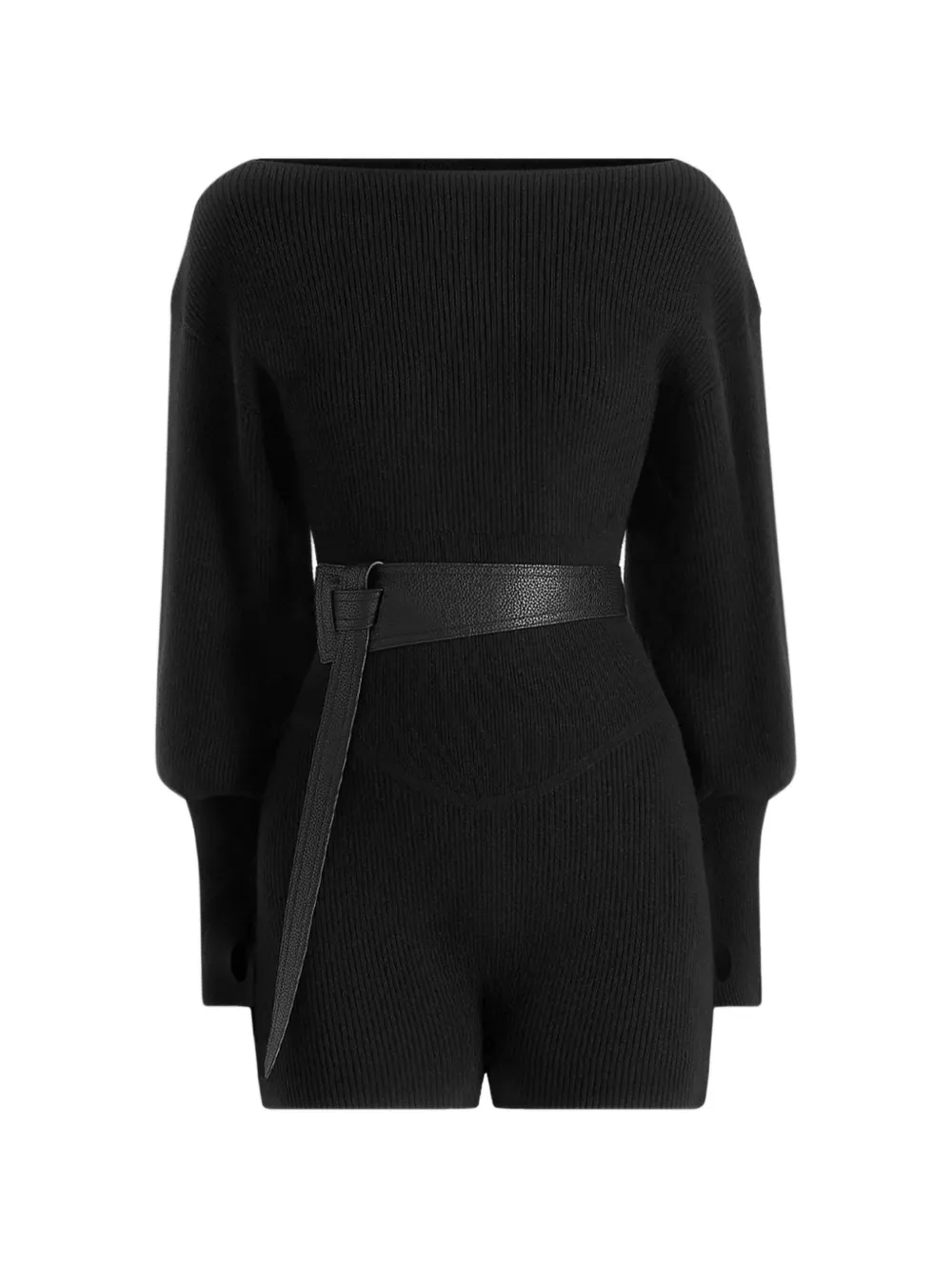 Manière De Voir Raya off-shoulder knitted playsuit with belt - Nero