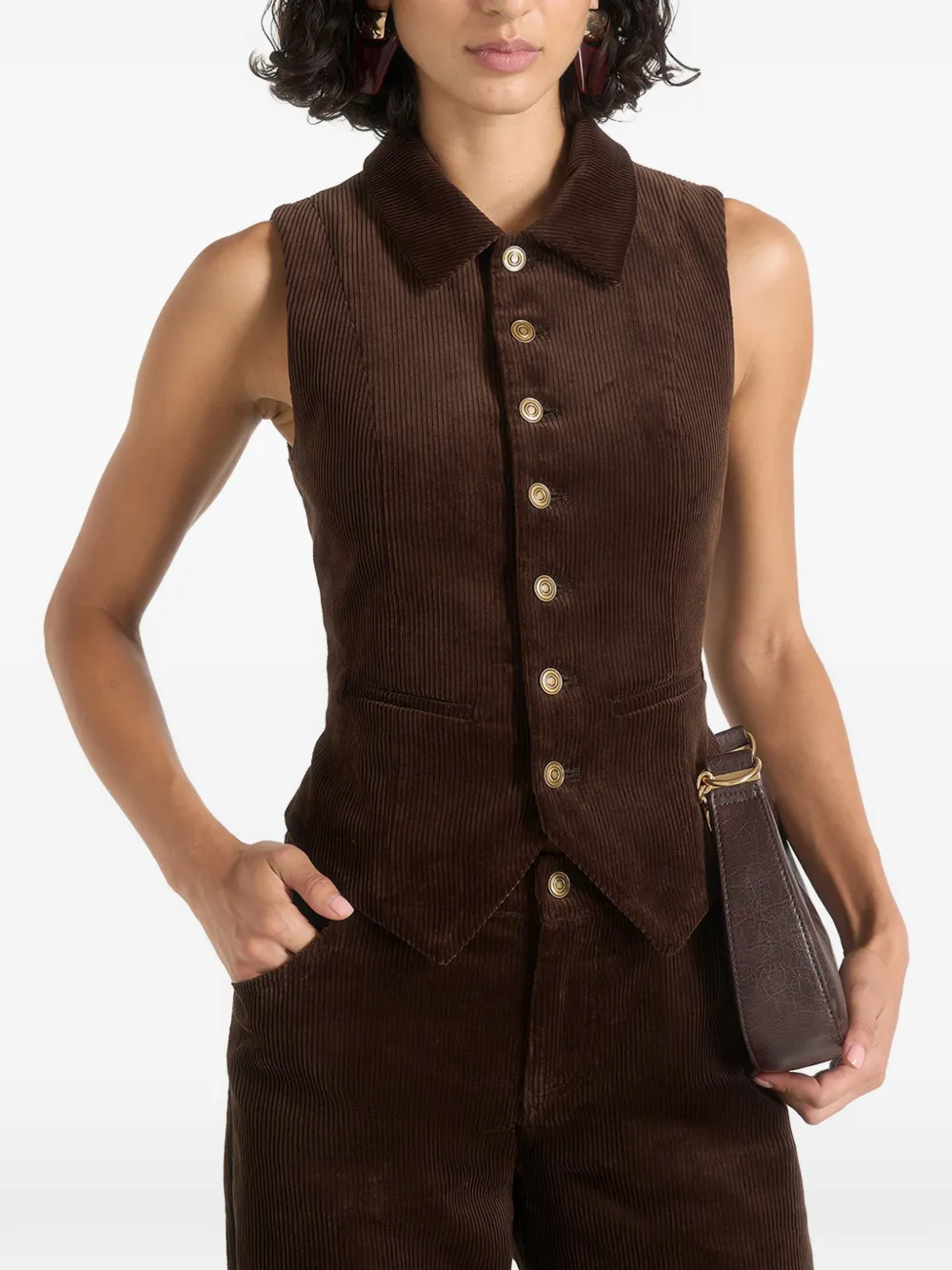 Manière De Voir Nancy Corduroy Cinched-collar Waistcoat In 브라운