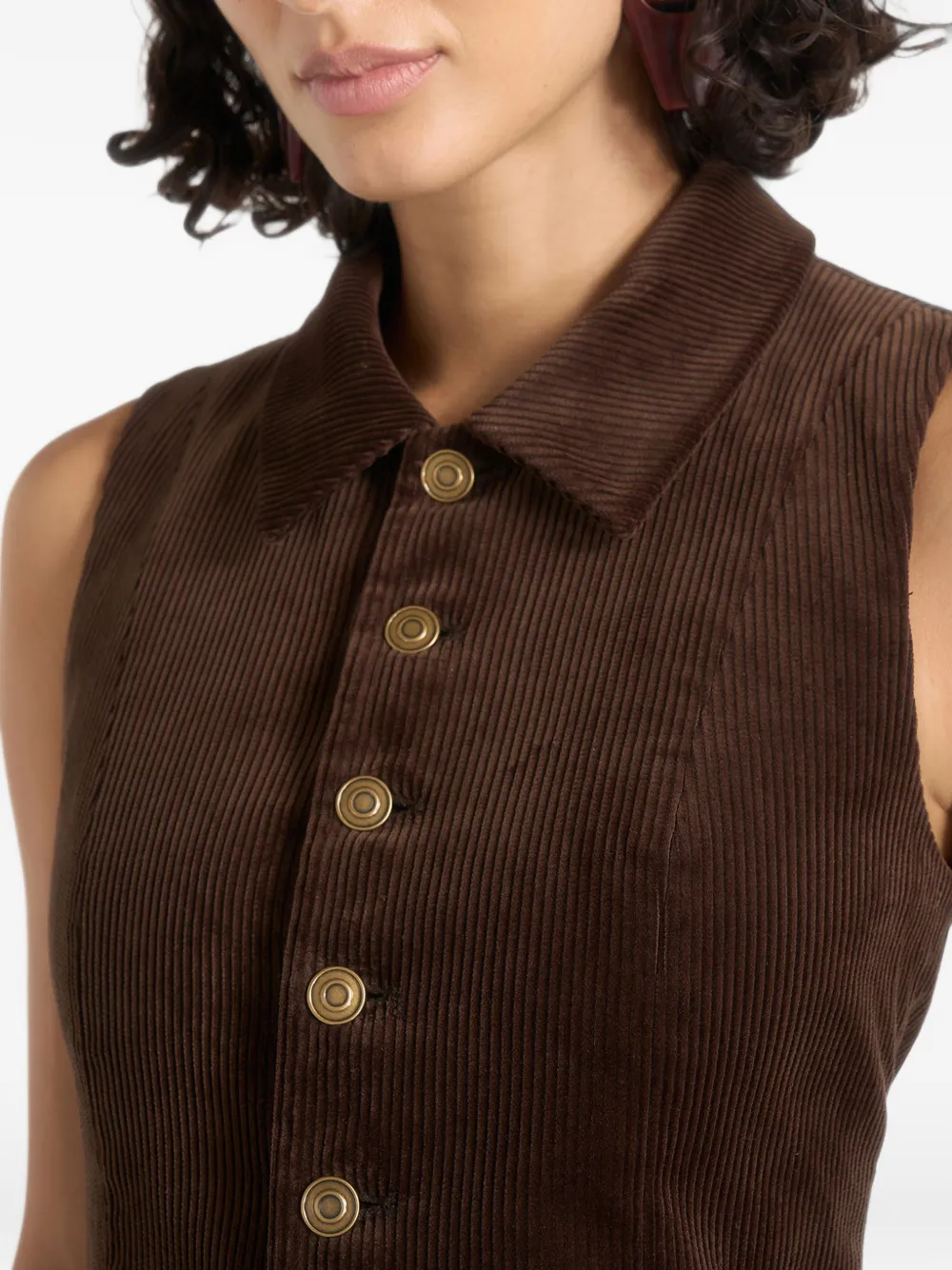Manière De Voir Nancy ribfluwelen gilet met ingesnoerde kraag Bruin