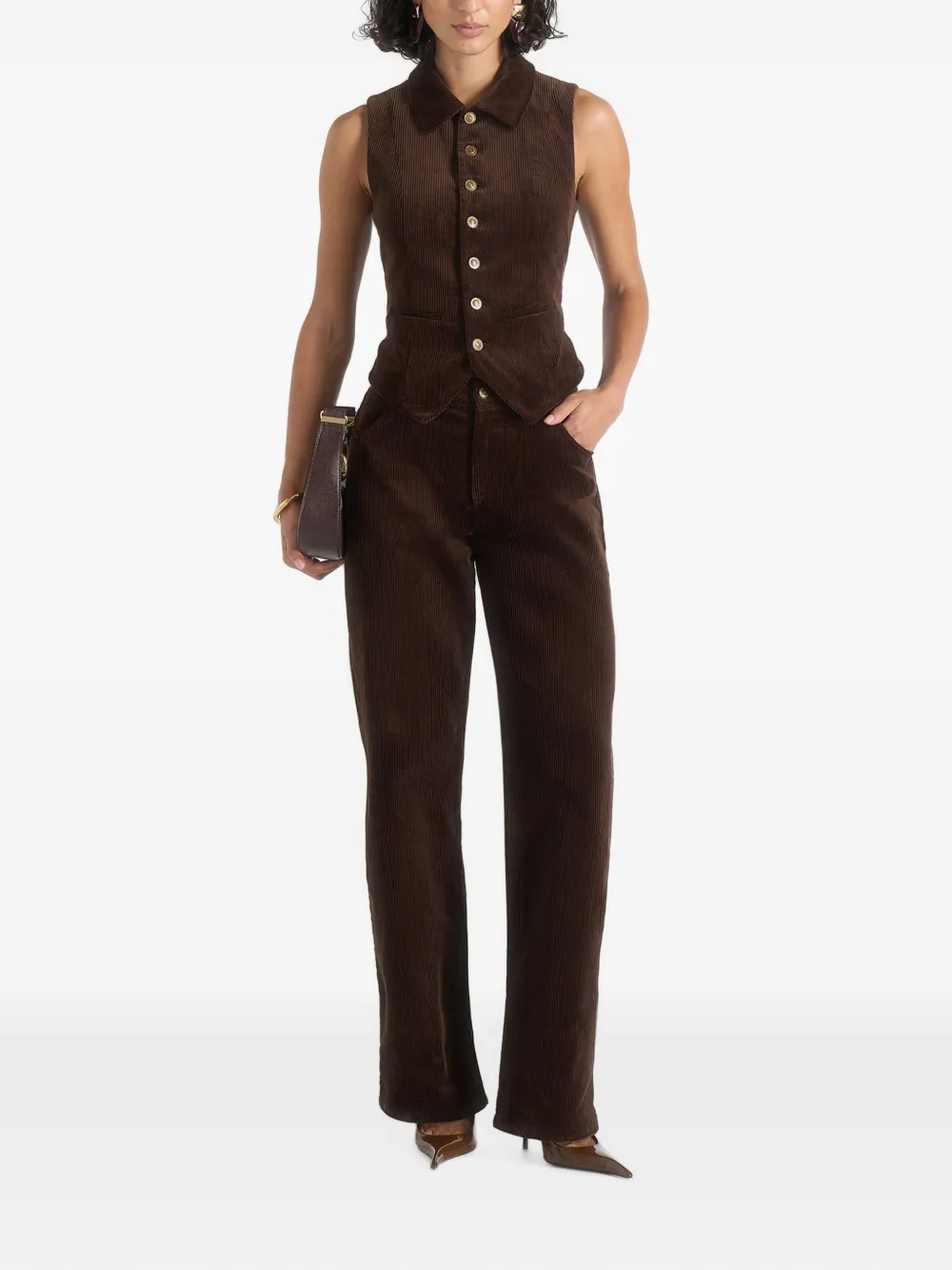 Manière De Voir Nancy ribfluwelen gilet met ingesnoerde kraag Bruin