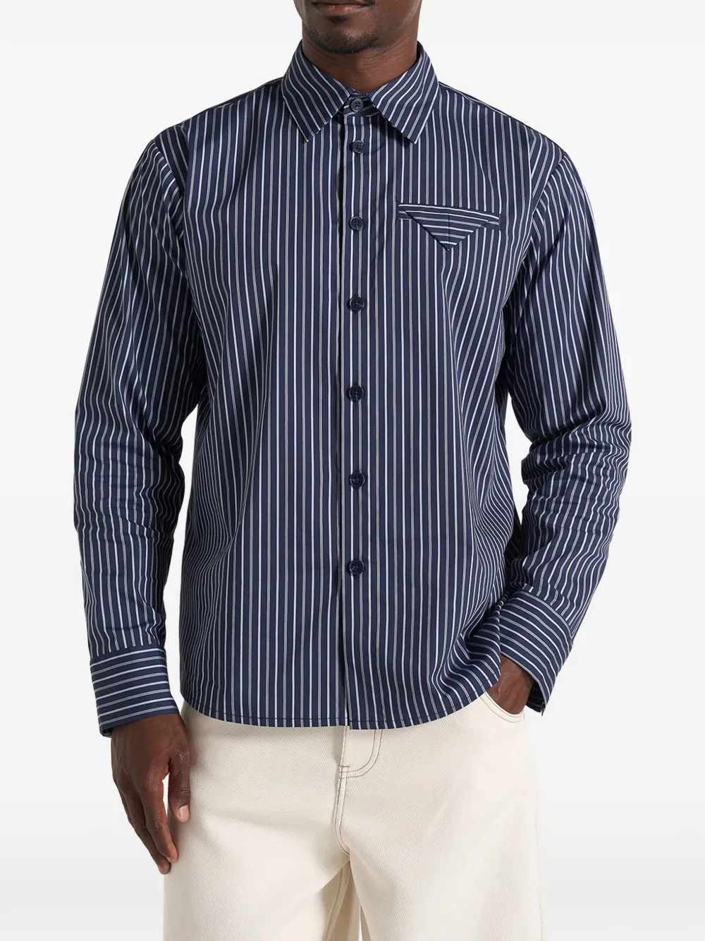 Manière De Voir Ronnie in navy pinstripe long sleeve shirt - Blu