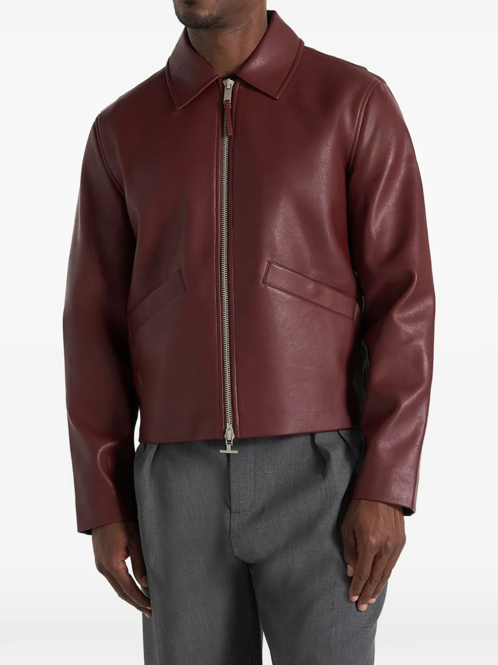 Manière De Voir Yves in wine red minimal leather jacket - Rot