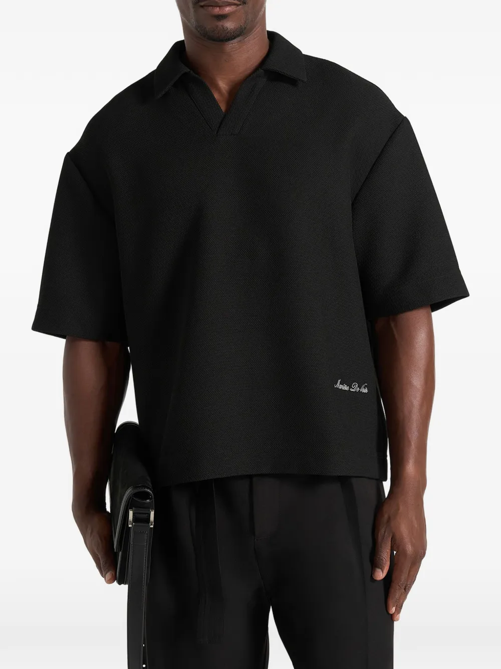 Manière De Voir Joss in navy boxy signature polo shirt - Nero