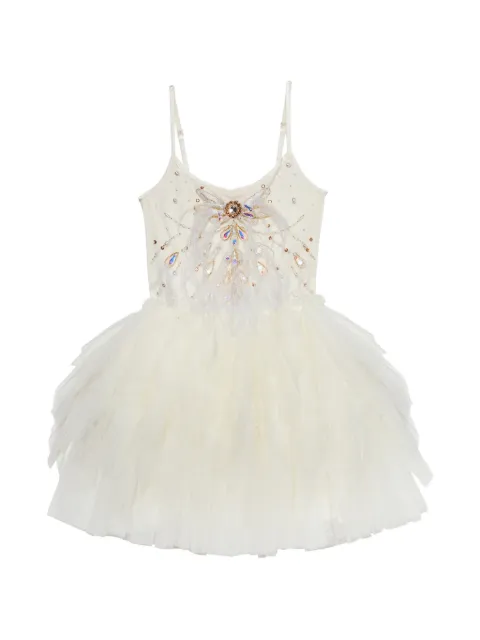 Tutu Du Monde vestido corto White Swan estilo tutú con apliques y diseño a capas