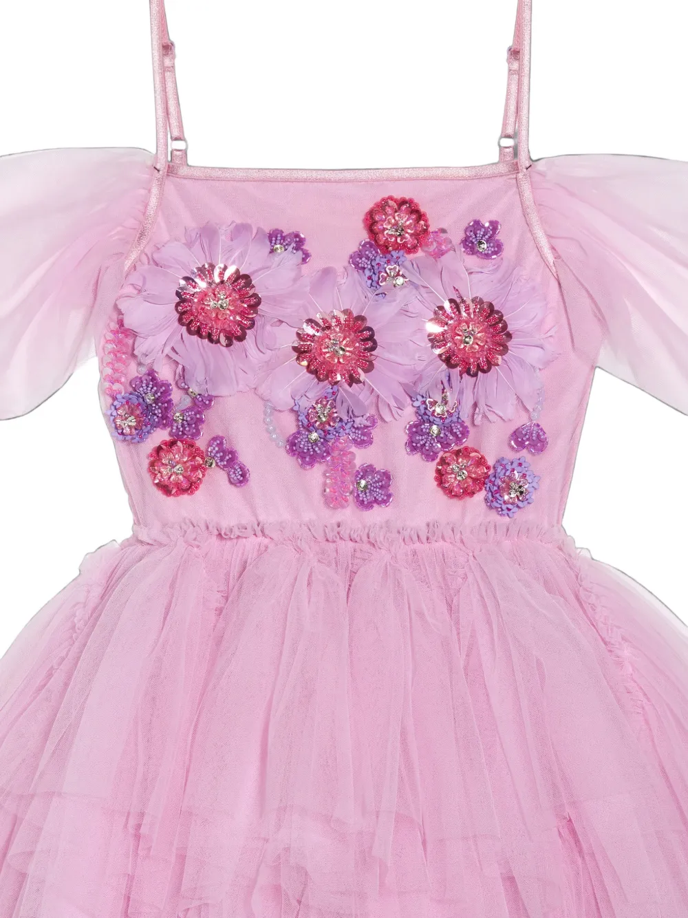 Tutu Du Monde Flower Fairy midi-jurk verfraaid met bloemen en ruches Roze
