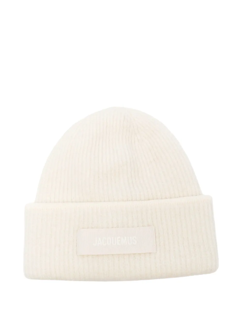 Jacquemus Logo-patch Ribbed-knit Beanie Hat In Neutrals