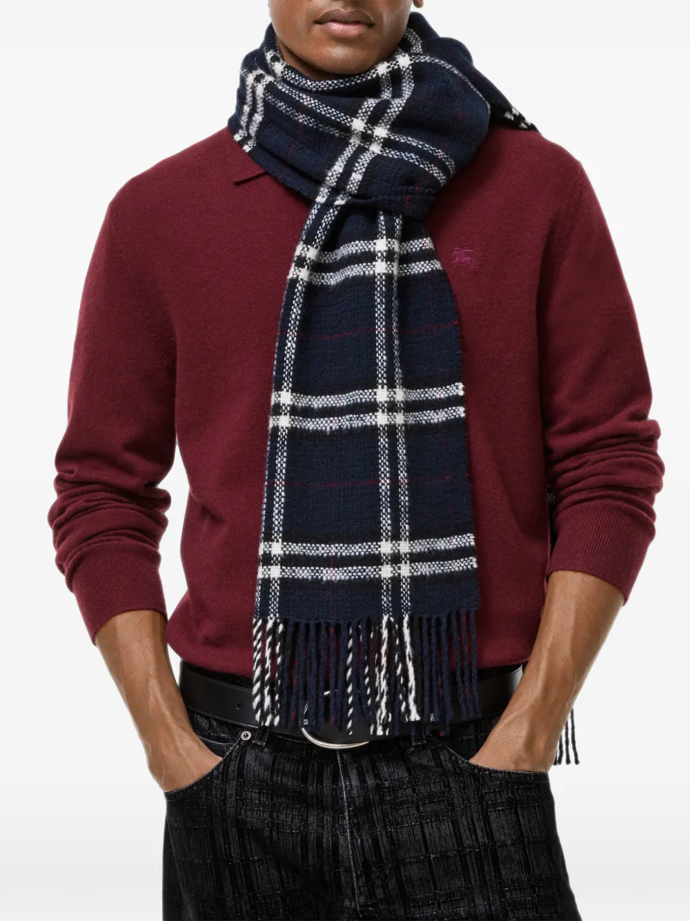 Burberry Geruite kasjmier wollen sjaal Blauw
