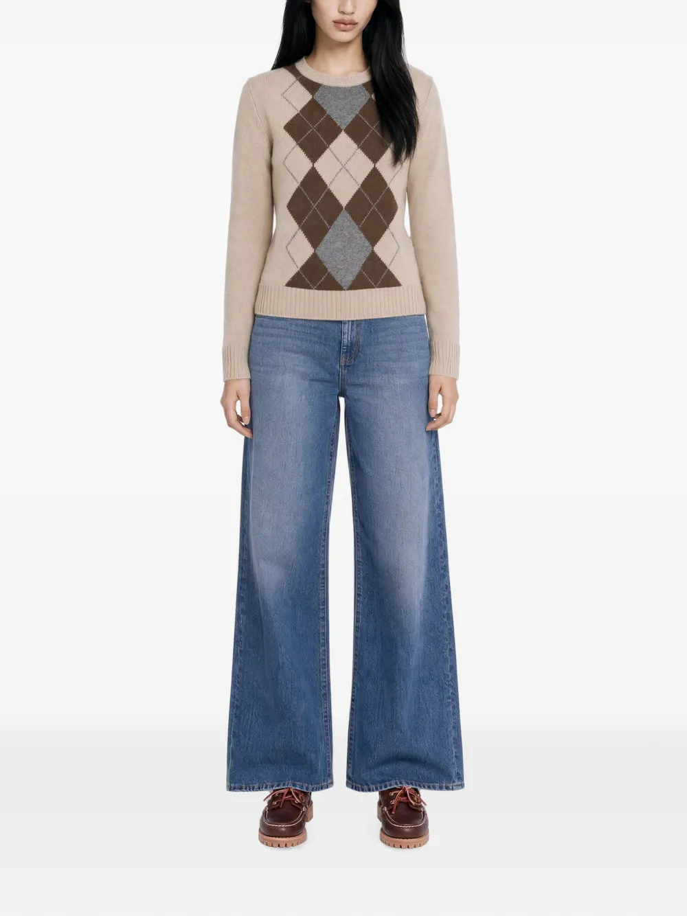 Max Mara Argyle wollen en kasjmier trui Beige