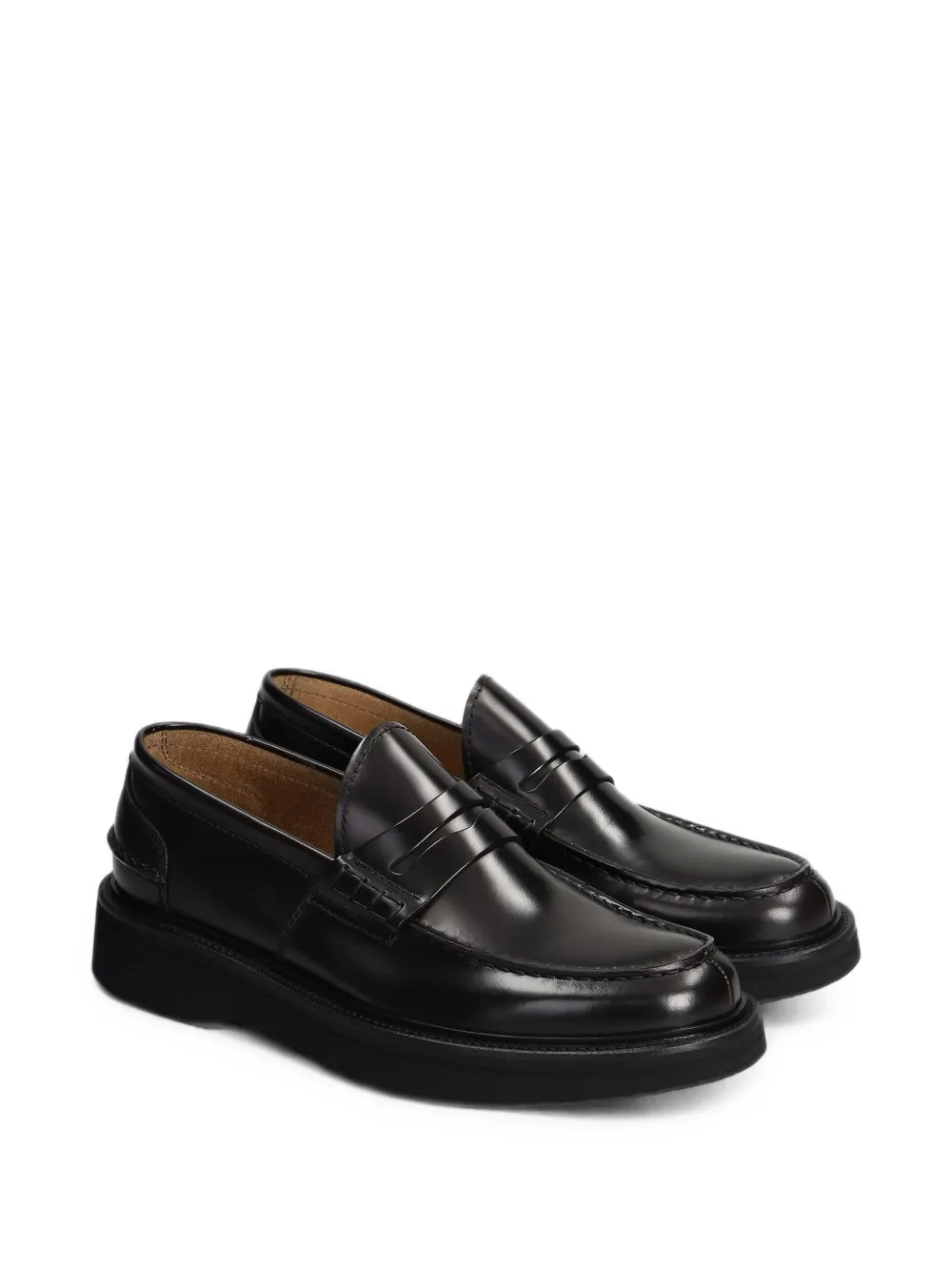 Green George leather penny loafers Zwart