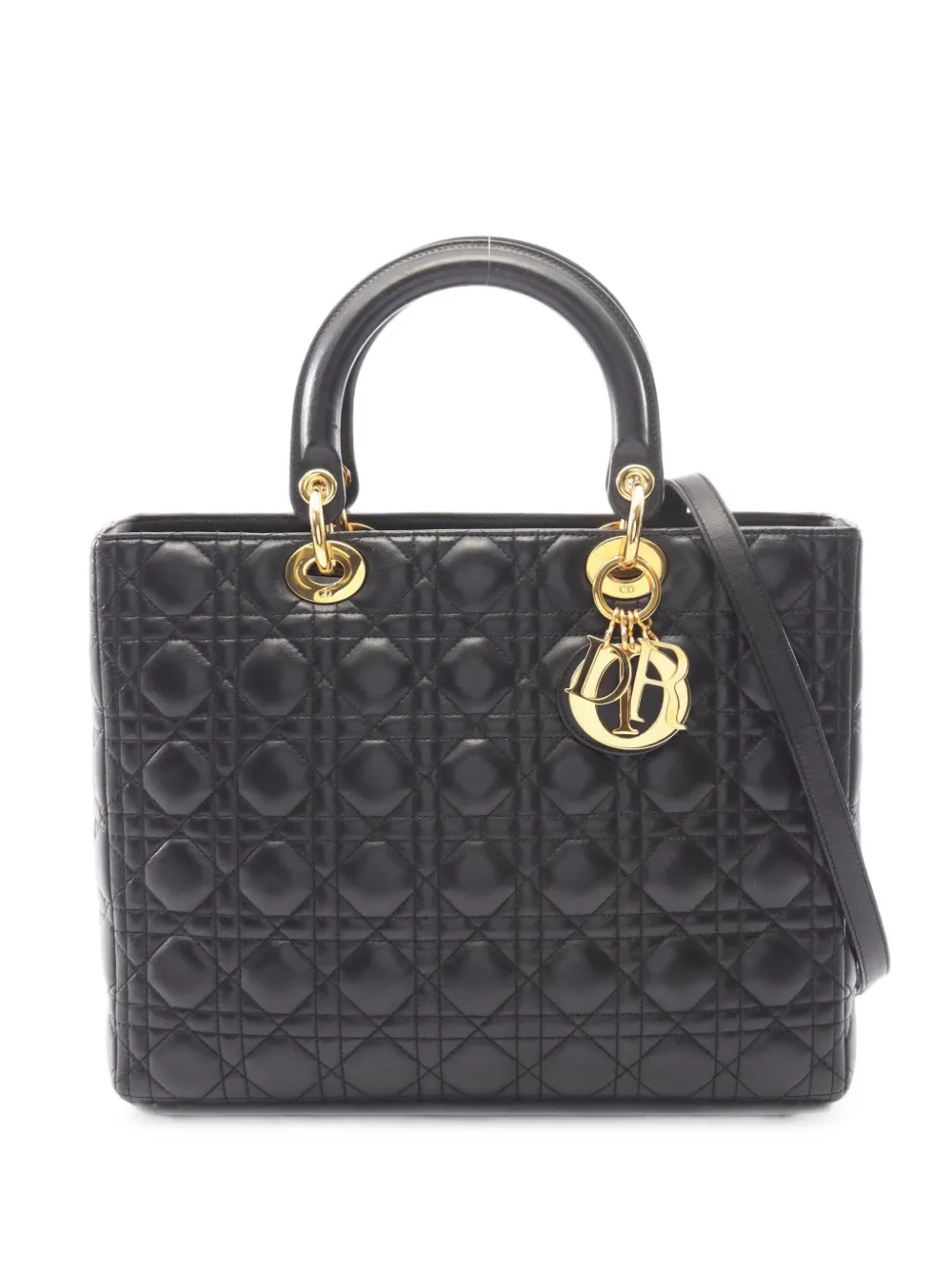 Christian Dior Pre-Owned 2010s large Lady Dior Cannage 2-way tote bag - Nero