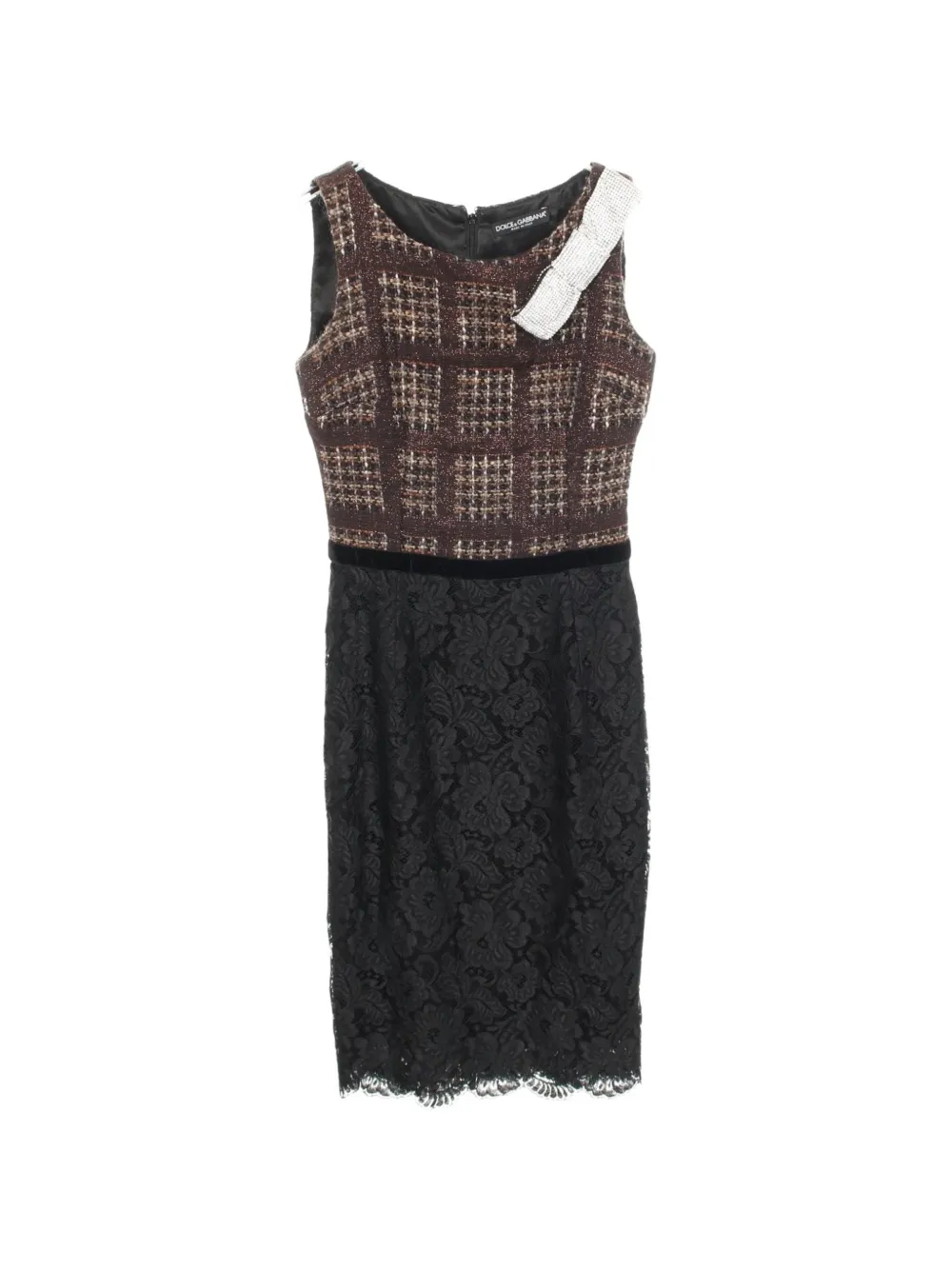 Dolce & Gabbana Pre-Owned robe mi-longue en tweed et dentelle (années 2010) - Marron