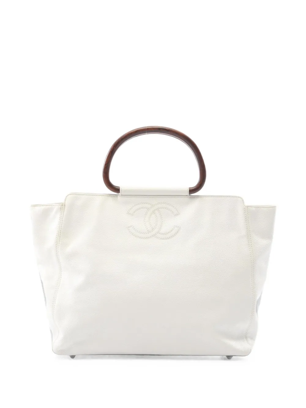 CHANEL Pre-Owned 1997-1999 Coco Mark wood-style handle handbag - Bianco