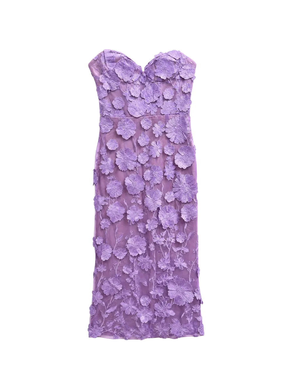 Bronx and Banco floral-appliqué strapless midi dress