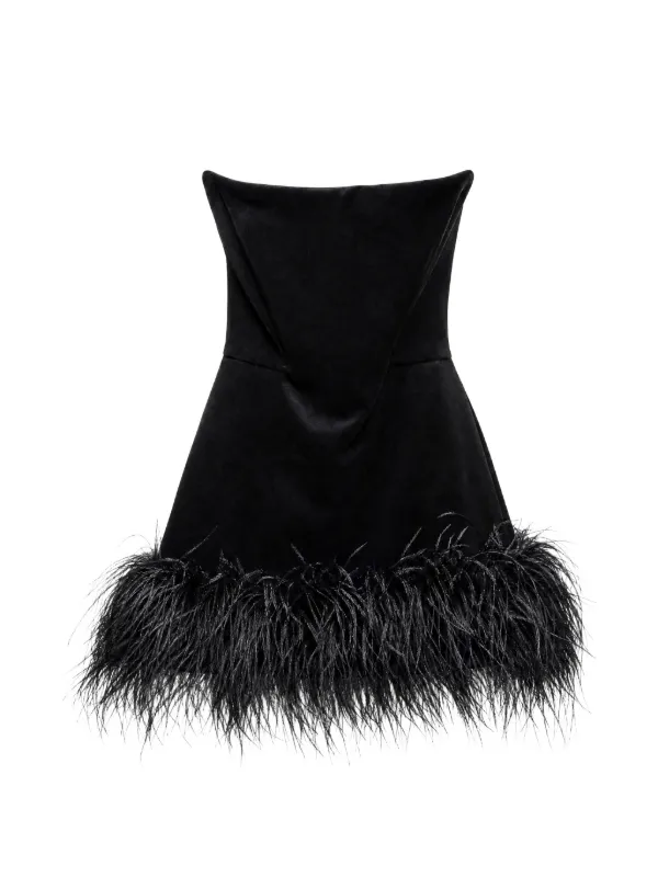 black strapless dress with white trim Bronx And Banco feather-trim Mini | Size:Size 1