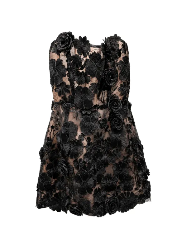 bronx and banco black mini dress floral-appliqué Strapless | Midi dress