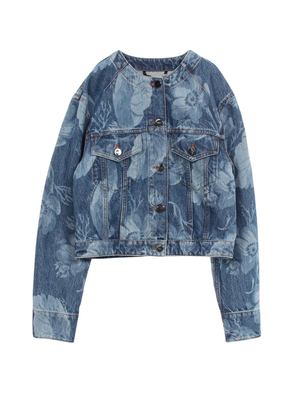 Fendi Pre-Owned 2010s floral-print collarless denim jacket - Blu