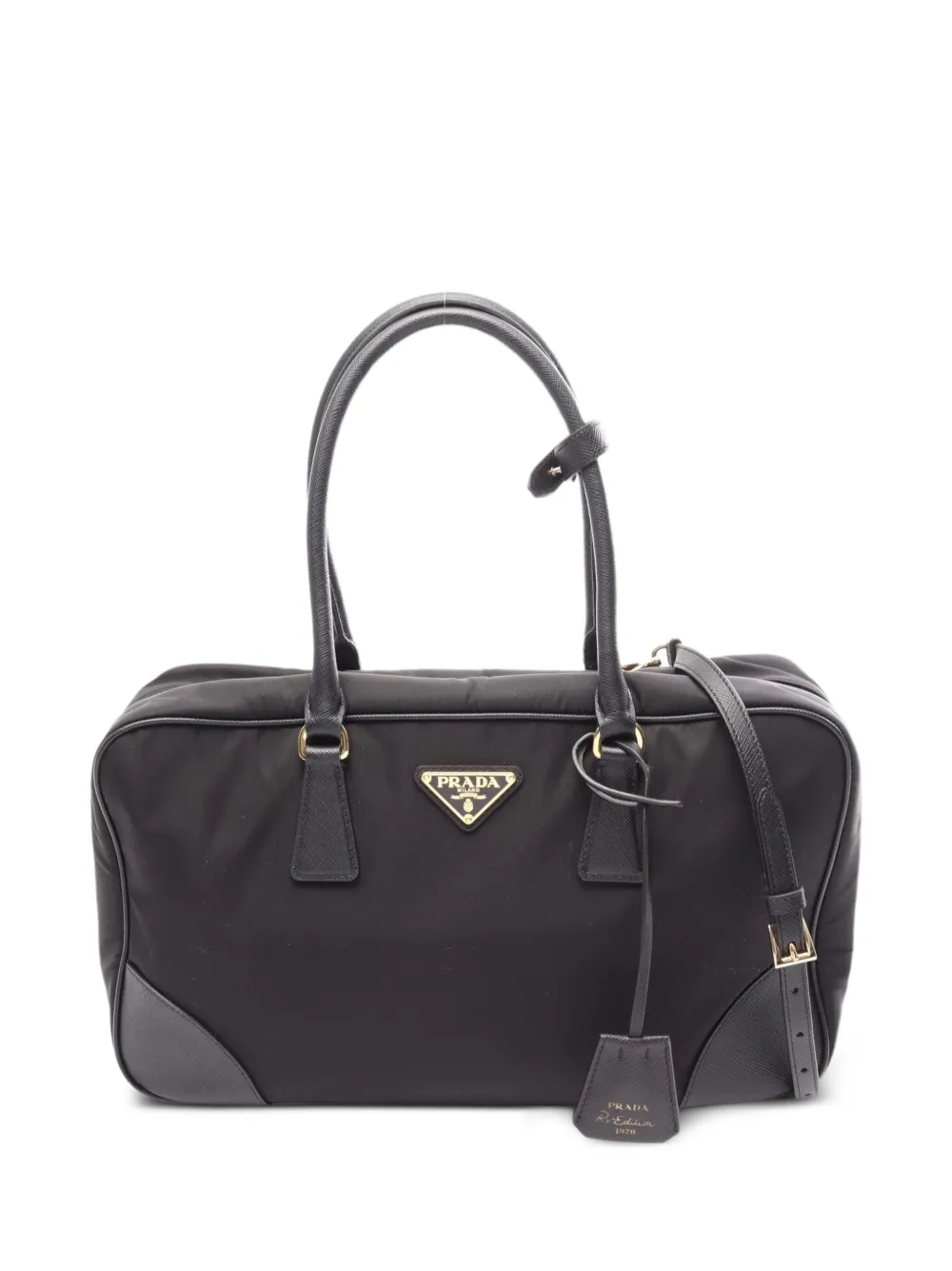 Prada Pre-Owned 2010s Re-Edition 1978 Saffiano leather trim handbag - Nero