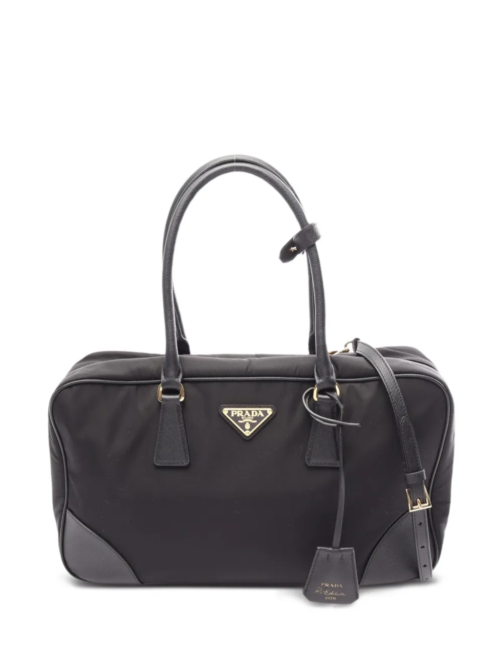 Prada Pre-Owned 2010s Re-Edition 1978 Saffiano leather trim handbag - Black